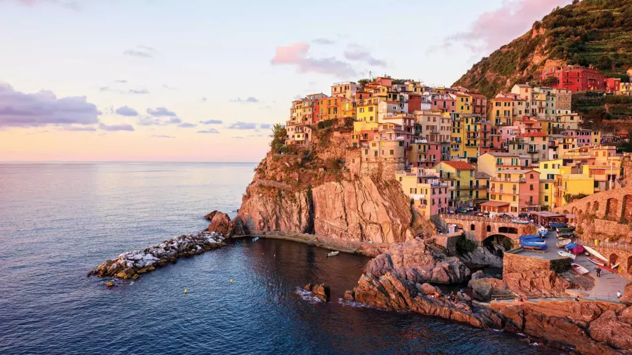 Cinque Terre seaside village in Italy at sunset