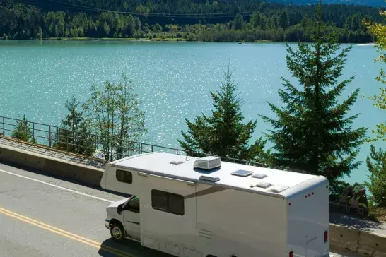 RV driving on scenic road