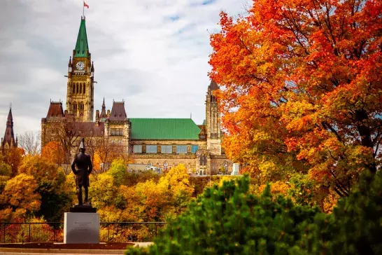 Public Statue Facing Canada's Parliament Hill in Ottawa, Ontario During Autumn