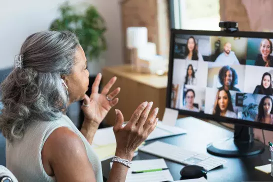 Businesswoman gestures during video call