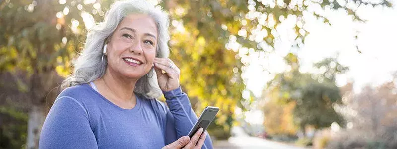 Woman with earphones on