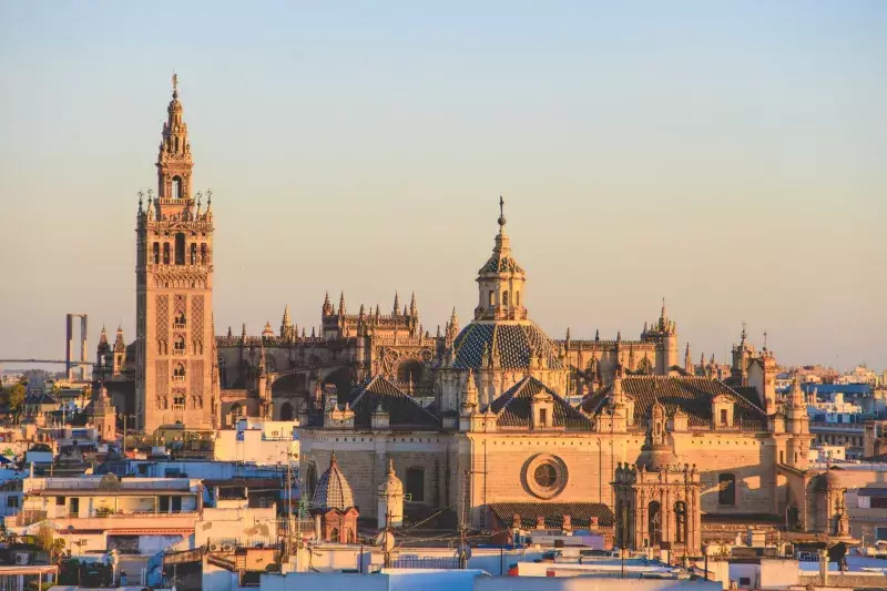 Sunset view of the Cathedral of St Mary of the Sea in Seville