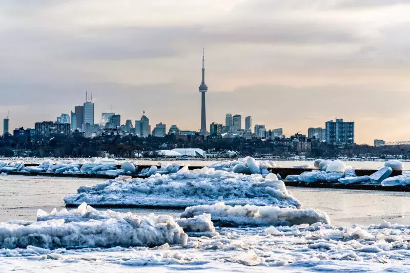 A view of Toronto across the lake during wintertime