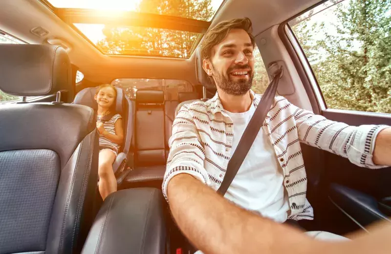 Family with dog in the car