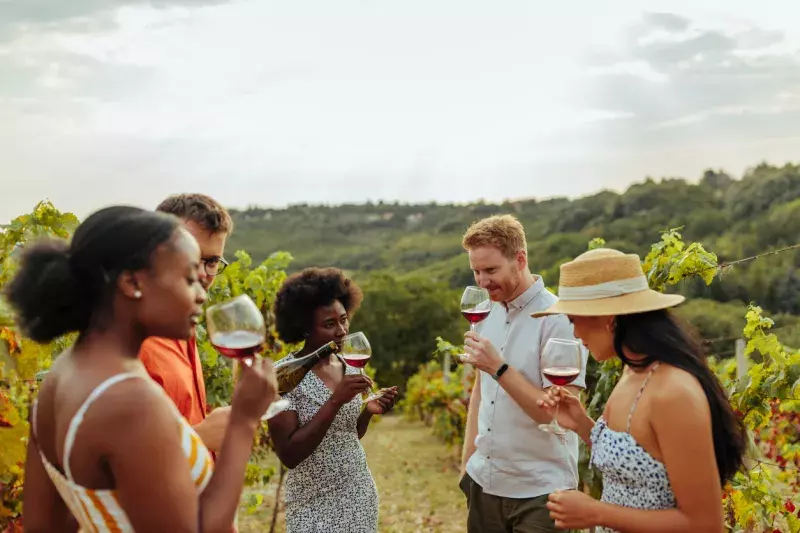 Friends having a glass of wine outdoors